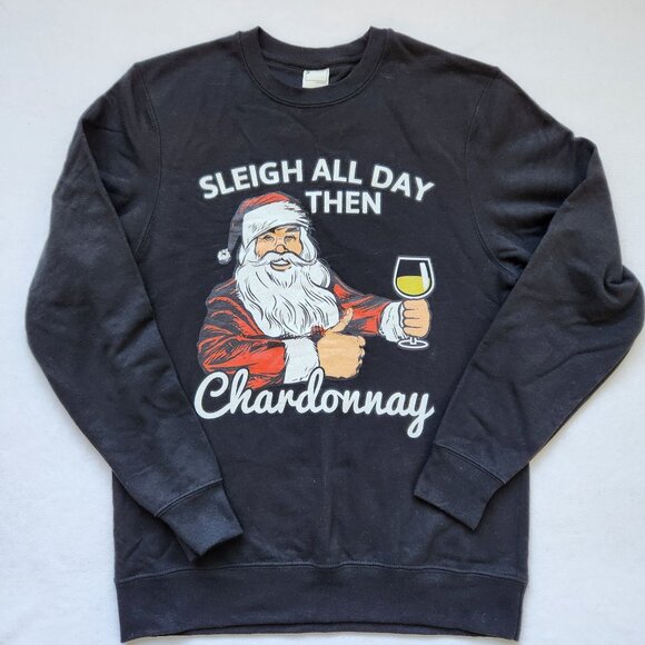 Tops - Santa Sleigh Chardonnay Wine Crewneck Sweatshirt Holiday Christmas Cute Small